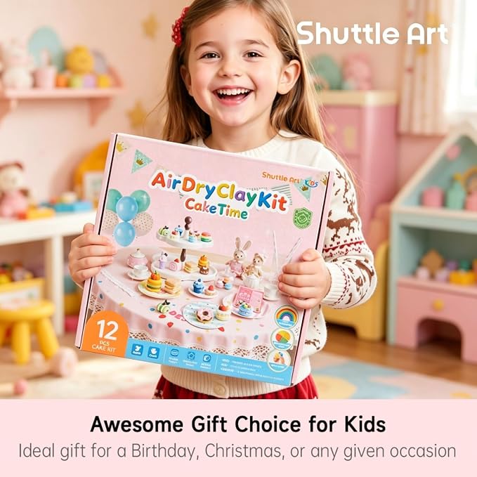 Shuttle Art Air Dry Clay for Kids - Cake Time, 52 PCS Modeling Clay Kit with Sculpting Tools and Tutorials, Safe & Non-Sticky, Craft Gifts for Boys & Girls