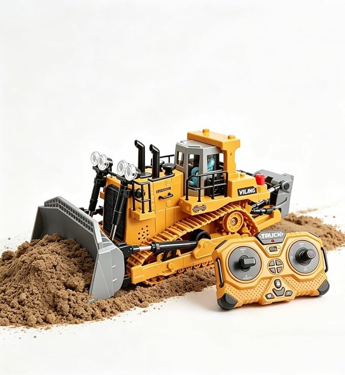 RC Bulldozer Toy,9-Channel rc construction vehicle bulldozer toys for boys rc dozer Simulated Construction Site Toy, LED Lights & Sound, All-Terrain Tracked Dozer 3 4 5 year oldGift for Birthday
