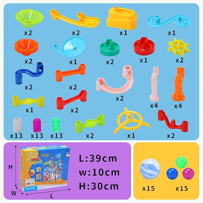 EagleStone 105PCS Marble Run STEM Maze Building Toy Race Track Set | 75 Track Pieces With Plastic And Glass Marbles, Marble Maze Race Track Toy For Kids Ages 3-12, Educational Gift Boys Girls