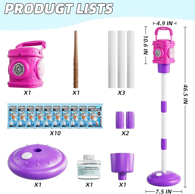 4-in-1 Street Lamp Bubble Machine for Toddlers 1-3 4-8, Bubble Toys Gifts for Kids Boys Girls, Automatic Stand Bubble Maker with R/C Wand, Adjustable Height - Outdoor/Indoor Party Favor