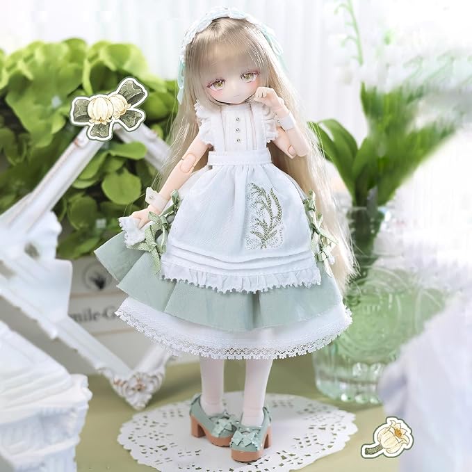 BJD Dolls 1/8 BJD Doll 9" Ball Jointed Doll Dress Up Dolls Collectible Figures Collection Gift for Party Birthday Ages 15 and Up PVC & ABS Costume Included, Lily of the Vally Whispers