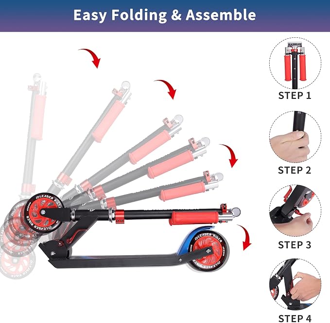 Kick Scooter - Collapsible Portable Kids Push Scooter - Lightweight Folding Design with High Visibility RGB Light Up LEDs on Wheels