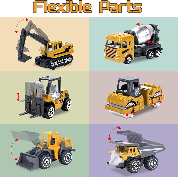 6Pcs Diecast Construction Toys, Alloy Construction Truck Toys for 3-9 Years Old Boys, Forklift, Excavator, Dump Truck Tractor Toy Playset for Kids Toddlers Birthday Gifts Party Favors