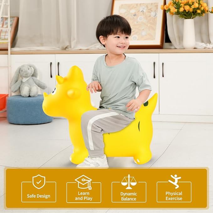 INPANY Bouncy Horse, Dinosaur Hopper Toys for Boys, Gifts Toy for Kid | Eco-Friendly PVC, Low Center Gravity, Cute Cartoon Design, Load 100 Lbs, Learn & Exercise & Active Fun, Gifts for 1-3 Kids