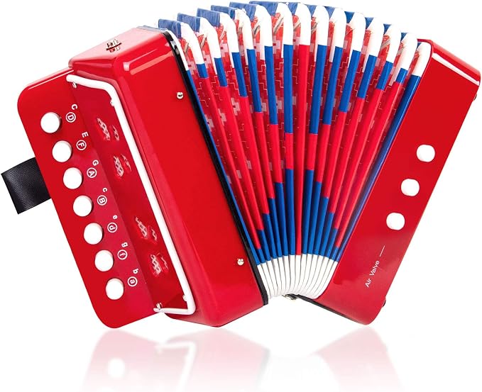 Button Accordion, Horse 10 Keys Control Kids Accordion Musical Instruments for Kids Children Beginners Lightweight and Environmentally-friendly (Red)