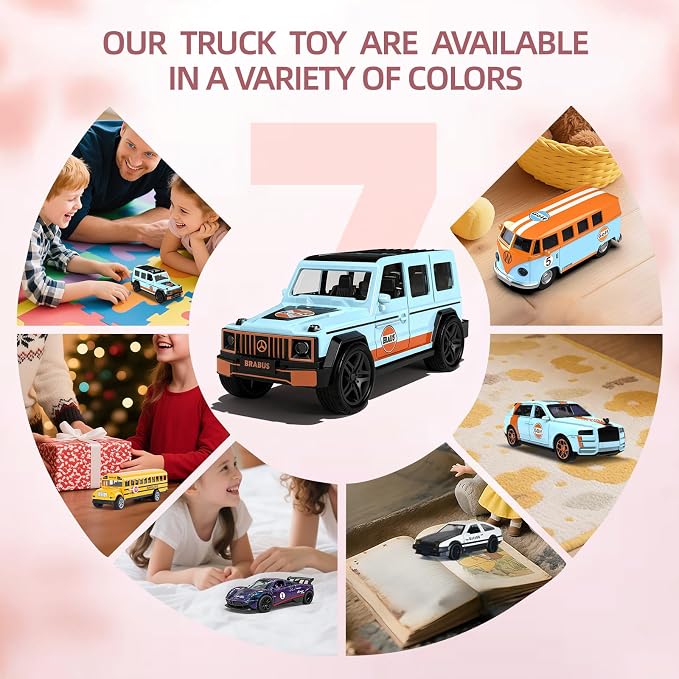 1:32 Alloy Pull Back Truck Toys for Kids, 6 Pack Die Cast Car Set with Road Map, Traffic Signs & Light, Toy Vehicle Playset, Birthday for Boys Girls Ages 3-8