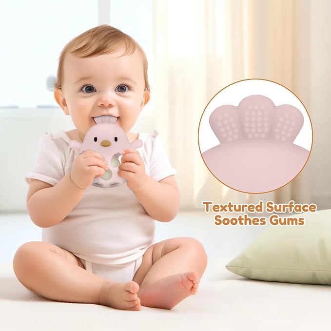 MCGMITT Teethers for Babies 3-6 Months, Easy Grasp Silicone Baby Rattles 0-6 Months, BPA-Free Non Toxic Montessori Infant Toys for Teething Relief, Soft Interactive Infant Car Seat Toys Bath Toys