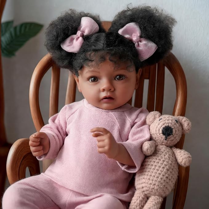BABESIDE Lifelike Reborn Baby Dolls Black Girl- 20 Inch Soft Vinyl Body Realistic-Newborn Handmade Real Life Baby Dolls with Clothes and Toy Gift for Kids Age 3+