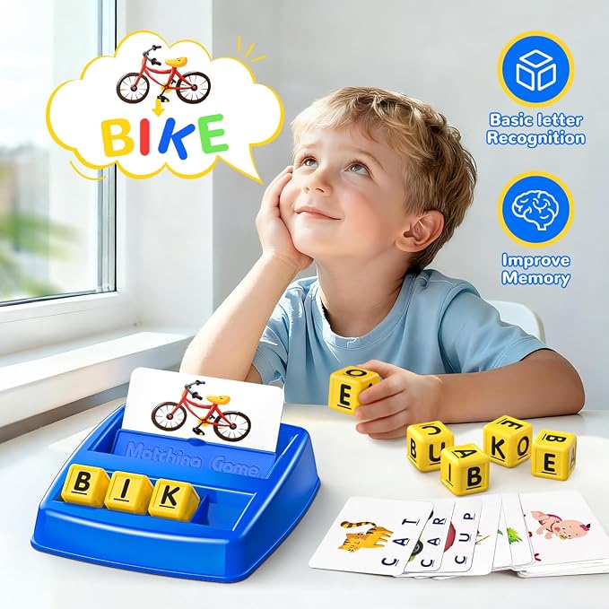 NARRIO Matching Letter Game, Educational Toys for 3 4 5 Year Old Boy, Spelling Word Games for Kids Ages 4-6 8, Board Games Puzzles for Toddlers Preschool Learning Activity