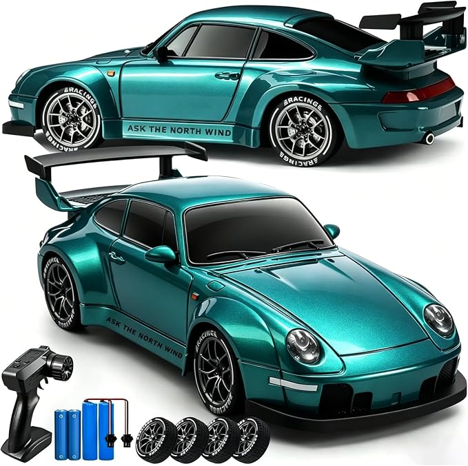 RC Drift Car, 1:24 Scale Remote Control Vehicle with LED Lights,Drifting Tires＆Two Batteries, Racing Sports Toy Idea Gift for Adults Boys Girls and Kids (Lake Blue)