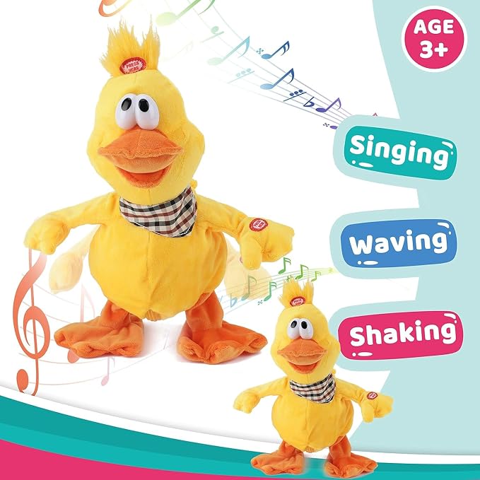 13" Quacking Duck Musical Stuffed Animal Plushies Walking Singing Waving Electronic Interactive Plush Toy for Kids Boys Easter