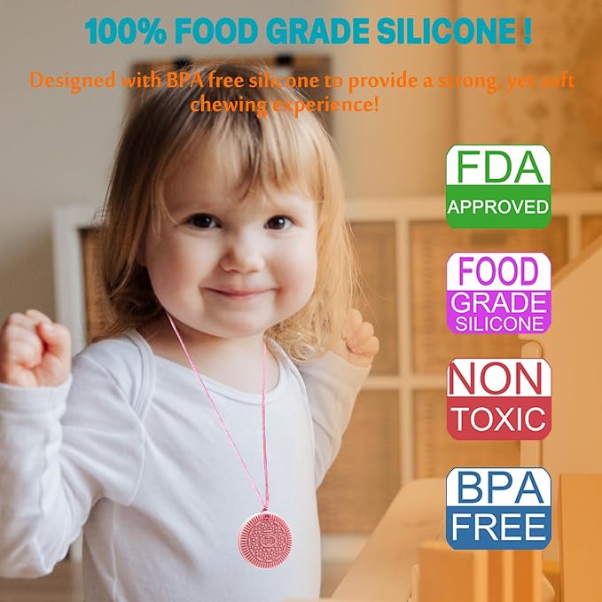 Chewy Necklaces for Sensory Kids Girls, 2 Pack Silicone Sensory Chewy Necklace for Boys with Chewing, Autism, ADHD, SPD, Oral Motor Anxiety Pendant for Adults