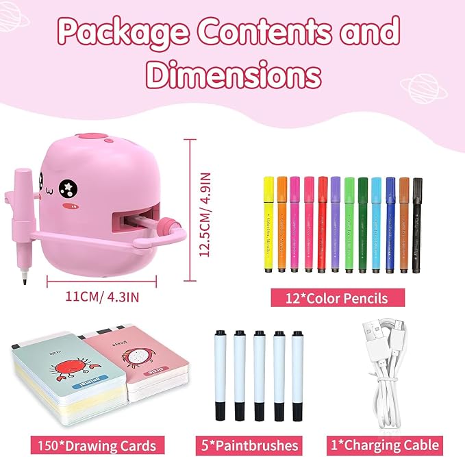 Drawing Robot for Kids, Voice Interactive Educational Drawing Robot, Montessori Painting Learning Toys with 150 Cards, Christmas Birthday Party Gift for 3 4 5 6 7 8 Years Old Girls Boys