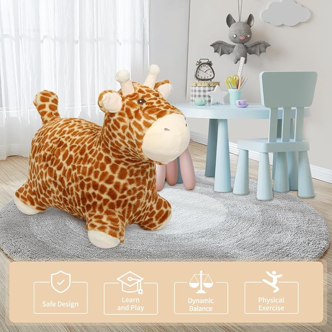 INPANY Bouncy Horse, Giraffe Hopper Toys for 2 Year Old Girl, Toddler Plush Bouncing Animal, Inflatable Jumping Hopping Buddies, Baby Ride on Rubber Bouncer, Outdoor Birthday Gifts for 3 4 Yr Boy