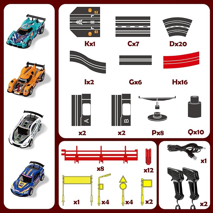 30 FT Slot Car Race Tracks Sets Toys for Ages 8-10 -1:43 Dual Race Car Track with 4 Slot Cars, 2 Hand Controllers, Christmas, Birthday Gift Toys for Ages 8-13