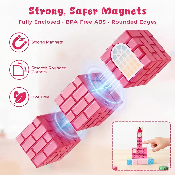 3 otters Magnetic Blocks 150PCS, Princess Castle Magnet Cubes STEM Montessori Building Toys for Girls, Sensory Gifts for Kids Birthday