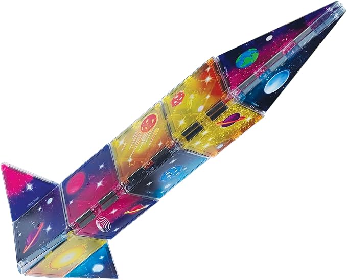 CreateOn Crayola Magnetic Tiles, Building Set for Kids, Magnetic Blocks, Travel Toys, Classroom Sensory Toys, STEM & Montessori Tools for Boys & Girls Ages 3+, 24-Piece Set (Cosmic)