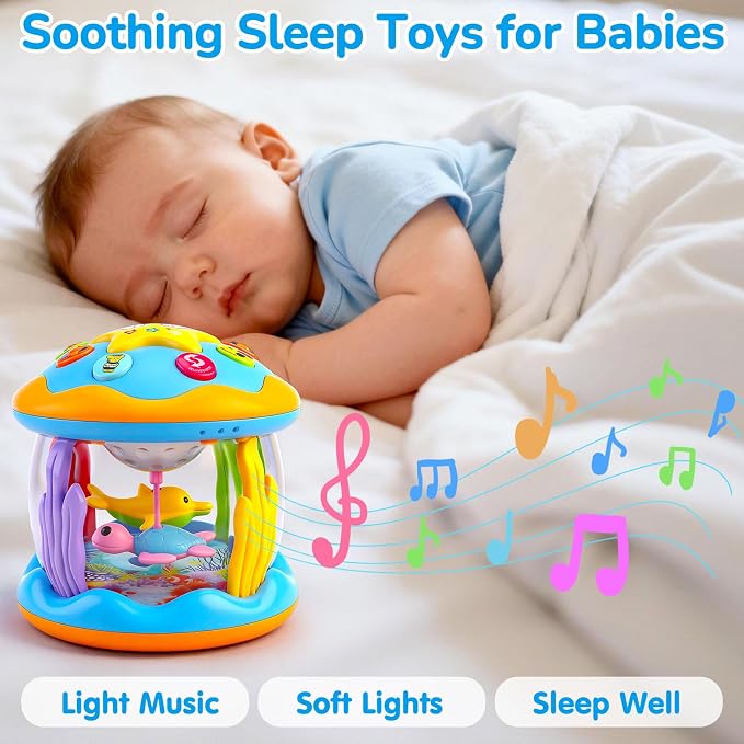 Baby Toys 0-6 Months Ocean Rotating Projector Musical Light Up Tummy Time Toys for Infants 0-3 4 5 6 7 8 9 Months Baby Aquarium Crawling Toys 6-12 Month Boys Girls 1 2 Year Old Birthday Shower Gifts