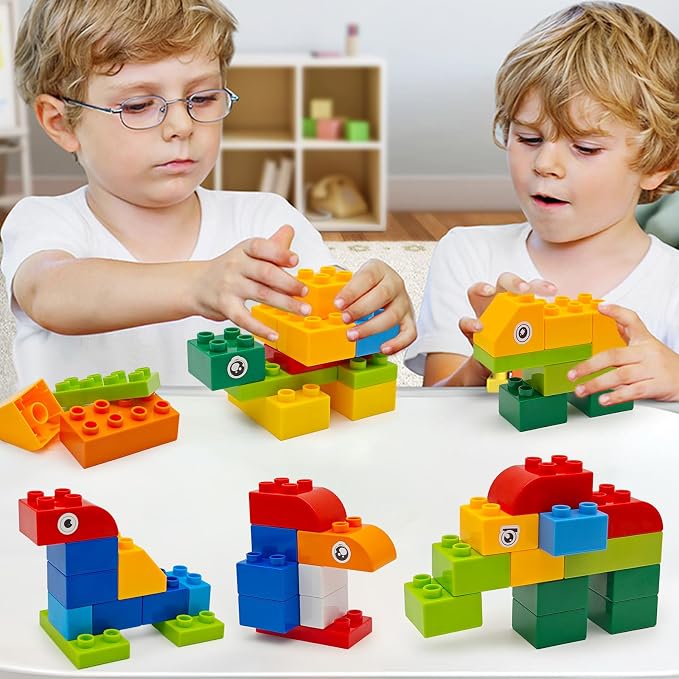 ZHX 93 PCS Classic Creative Building Blocks for Toddlers 3-5, Large Bricks with Train and Stickers, STEM Educational Preschool Toys Compatible with Major Brands with Gift Box