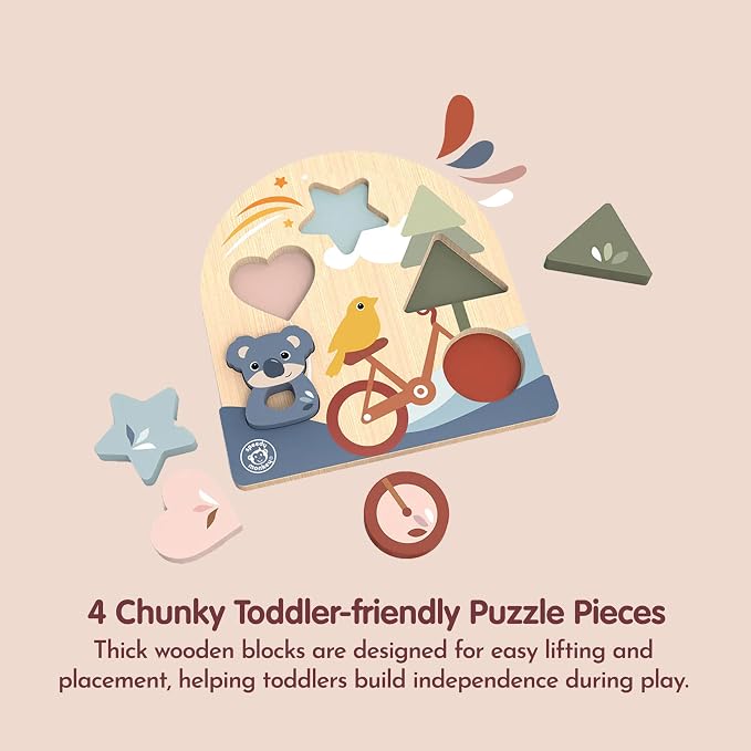 SPEEDY MONKEY Early Learning Puzzle for Toddlers 12m+ | 4-Piece Shape & Color Recognition Sorter Wooden Puzzle | Fine Motor Skills Sorting Board | Educational Activity Toy Gift for Kids