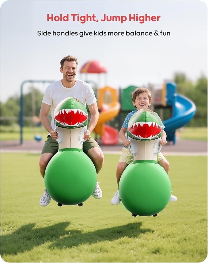 QPAU Infatable Bouncy Toys with Hand Pump, Heavy Duty Giant Bouncy Pal, 220lbs Load Capacity, Ride On Bouncy Animal Hopper Toy, Indoor Outdoor Bouncers for Kids Girls Boys Ages 5+ (Dinosaur, 1 Pack)