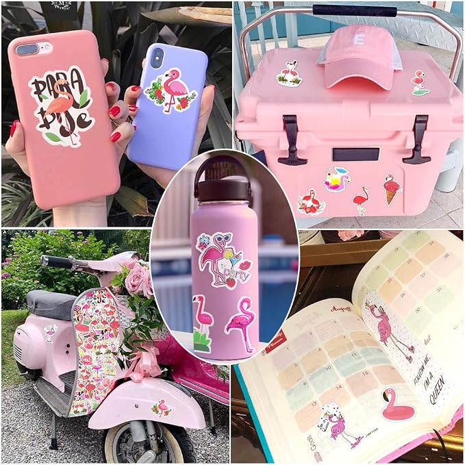 QTL Flamingo Stickers for Kids, Flamingo Party Supplies, Waterproof Vinyl Stickers for Water Bottle and Laptop, 50PCS
