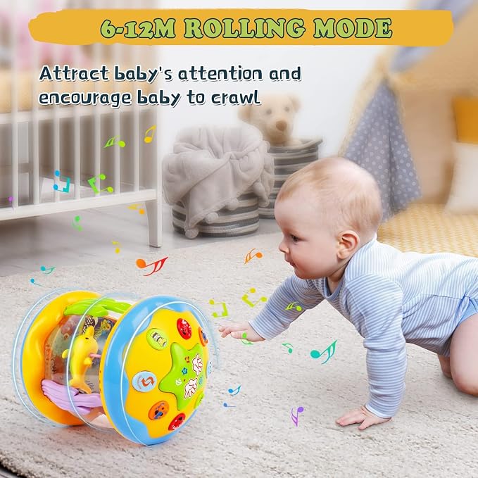 M SANMERSEN Baby Boys Toys 12 Months, Babies Ocean Rotating Lights Up Musical Toys for 12-18 Months Newborn Infant Crawling Tummy Time Toys 1 2 3 Baby Birthday Blue