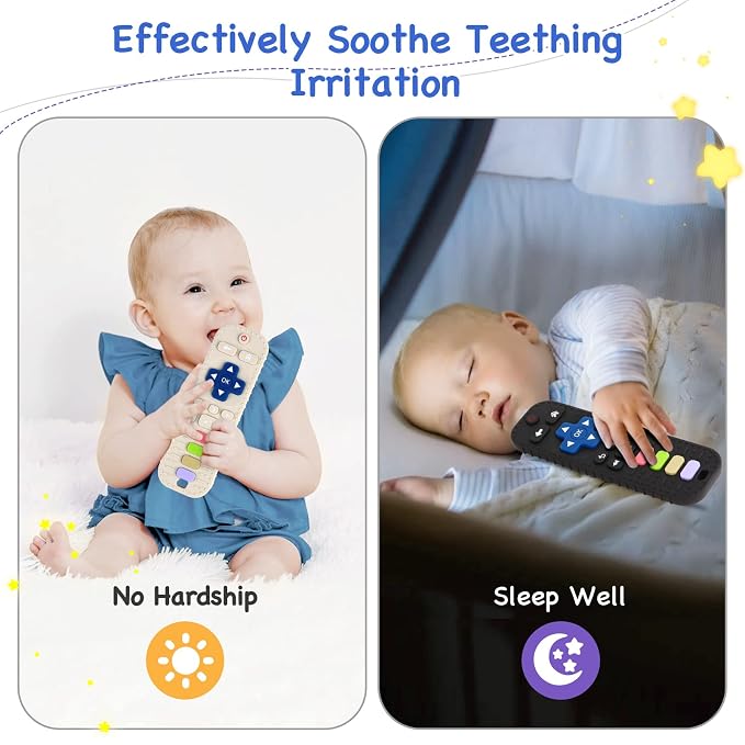 Hooku 2 Pack Silicone Teethers for Babies 0-6 Months, Teething Toys for Babies 6-12 Months, Baby Remote Control Toy, Infant Toys 0-3 Months, Sensory Chew Toys, Toddler Newborn Baby Girl Boy Gifts