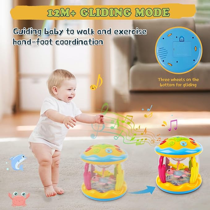 M SANMERSEN Baby Boys Toys 12 Months, Babies Ocean Rotating Lights Up Musical Toys for 12-18 Months Newborn Infant Crawling Tummy Time Toys 1 2 3 Baby Birthday Blue