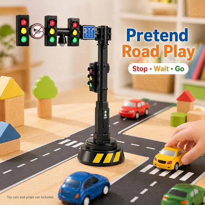 jarbins Stoplight Toy with Sounds, Red Yellow Green Light Learning Toy for Kids Pretend Play, Mini Stop Light Toy for Road Rules Learning, Classroom Activities, Toy Car Scenes, Dollhouse Display Prop