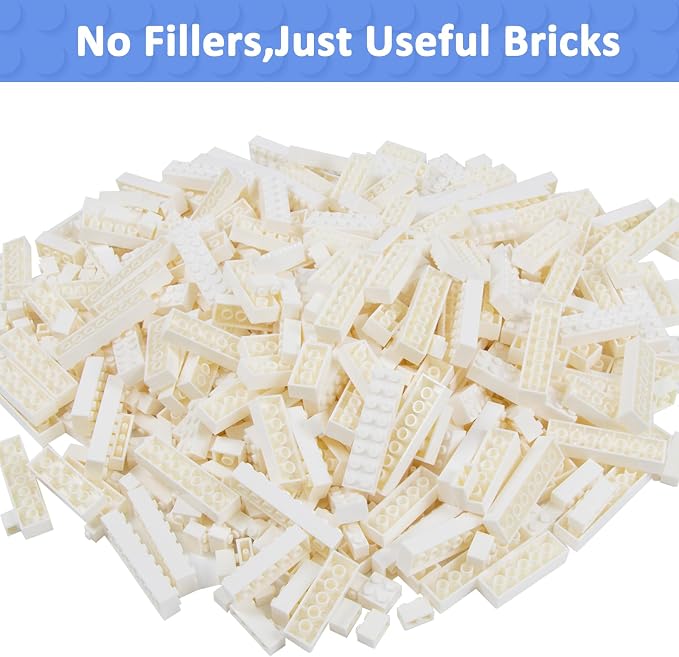 Cabeeskii 560 Pieces White Classic Building Blocks Bulk with 2 Base Plates, Building Bricks in 7 Size, Compatible with All Major Bricks, for Kids & MOC Lovers