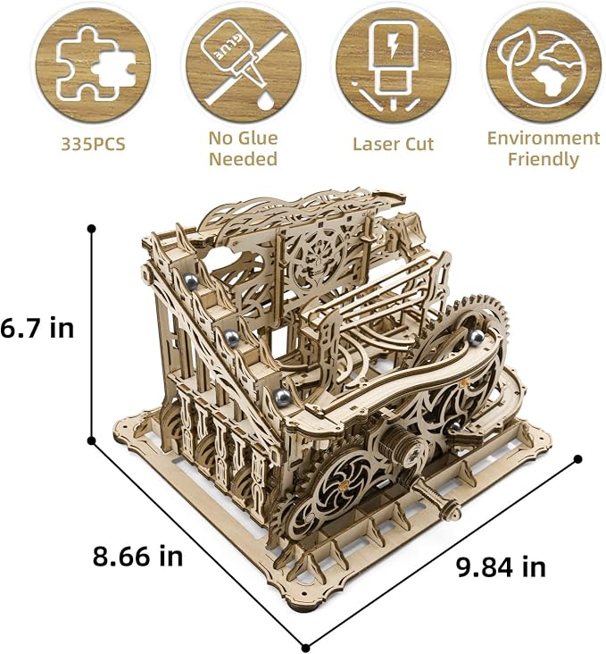 OWNONE 1 3D Wooden Puzzle Marble Run for Adults, DIY Marble Run Wooden Model Kit, HDF Material, Mechanical Puzzle, Modern Style, 334 Pieces, 1 Set, 1 Item, 1 Package
