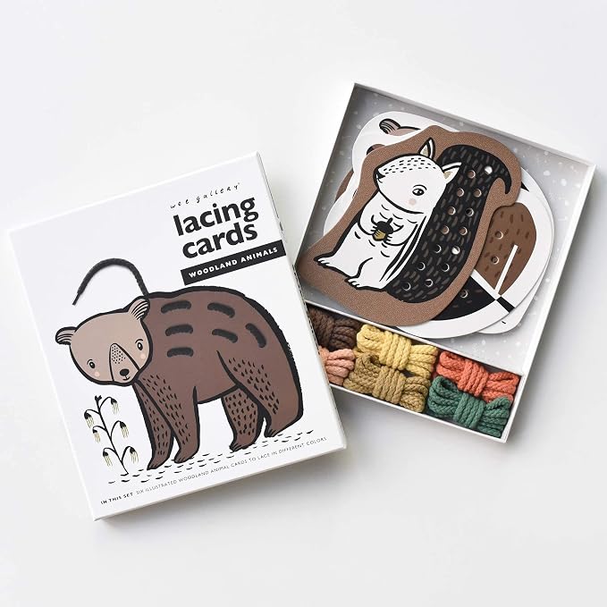 Wee Gallery Woodland Lacing Cards for Kids Ages 3-5 – Educational Sewing for Kids, Travel Activity Game, Fine Motor Skills Montessori-Inspired Toddler Lacing Toy Cards