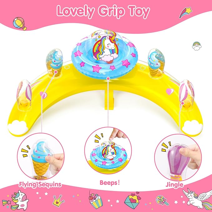 EZIGO Baby Pool Float with Canopy UPF50+ Sun Protection, Inflatable Kids Pool Floats with Ocean Animal Toys for Baby 6-36 Months, Infant Swimming Float with Adjustable Safety Seat for Boys Girls