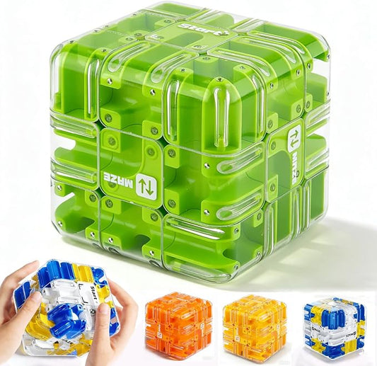 Large 3D Labyrinth Cube Puzzle, Puzzles Maze Cube Ball for Kids, Education Sensory Toys Rubik Race Game Spatial Awareness Brain Training Toy for Stress Relief for Adults Teens(Green)