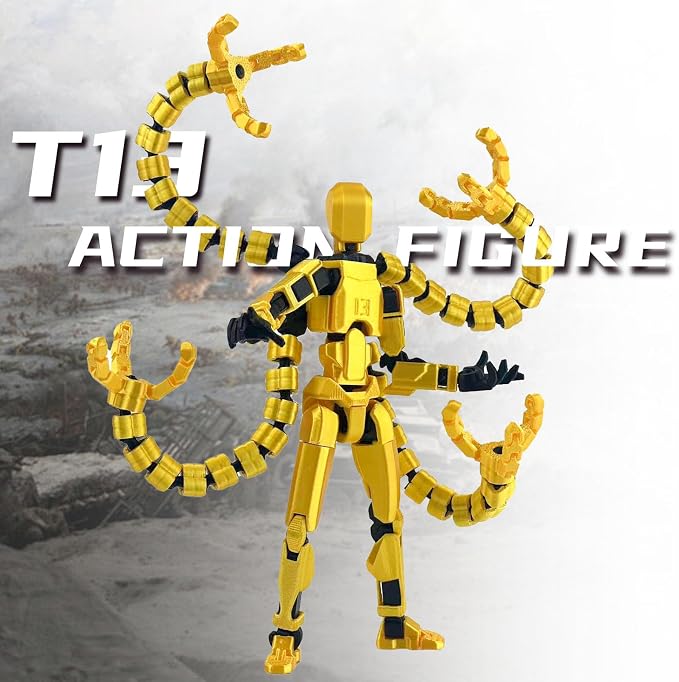 T13 Already Assembled Action Figure Accessories,T13 Multi-Jointed Movable,for Collectors Desktop Decorations t-13 Movability 3D Printed Toys (Yellow, 5.5inch)