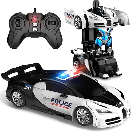 Remote Control Car, One-Click Becoming Robot Transforming Toys Car for Boys, Smooth Deformation, Demo Mode, 360° Rotation, Easy to Use, 2.4GHZ, LED Light, RC Cars for Christmas, Kids, White