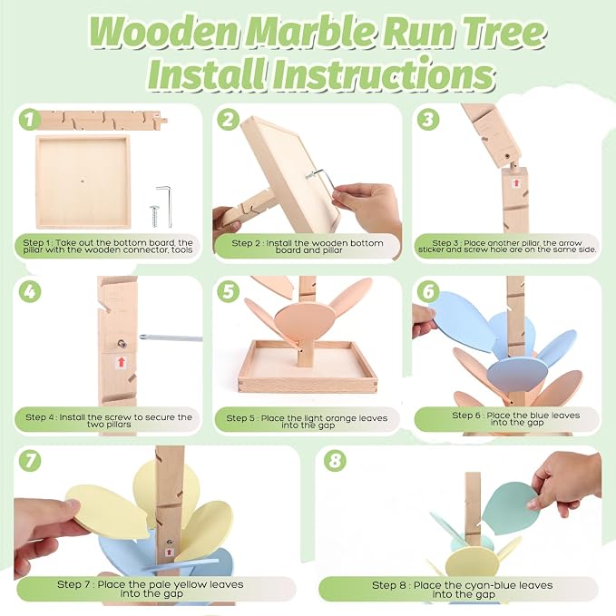 Marble Run Wooden Ball Drop Toys for 3-5 4-8 Wood Montessori Toys Music Tree for Toddlers Musical Game Learning Color Sorting Sensory Toys for Boys Girls 8-12 Gift (Height: 19.9in) (1.1in Balls)