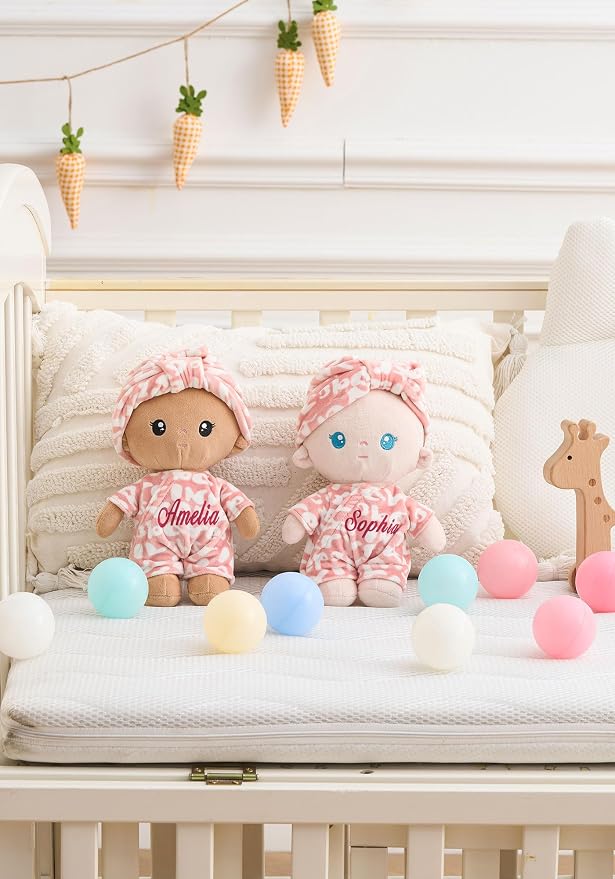LeyaDoll Soft Baby Doll Gift Set - First Baby Doll Accessories Plush Rag Sleeping Cuddle Buddy Doll Toy Mini Pink Set for Kids Girls (9'') - Pudding Baby-Light