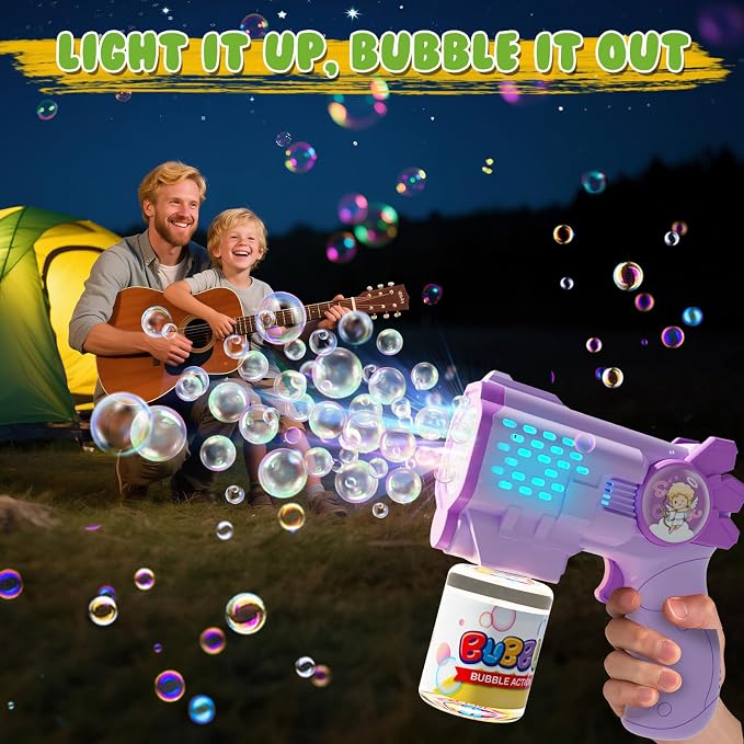 EagleStone Bubble Guns Bubble Machine for Toddlers, 10,000 Bubbles/Min Automatic Bubble Blower with Lights, 4 Pre-Filled Solutions, Light Up Bubble Blaster Outdoor Easter Birthday Gifts for Boys Girls