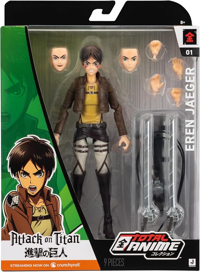 Total Anime Eren Jaeger - 6.5-Inch Scale Figure with Swappable Faceplates, Alternate Hands, and Weapon