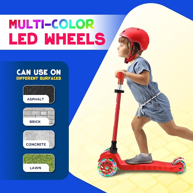 HighMaster Kids Scooter – 3 Wheel Kick Scooter for Children and Toddlers – Adjustable Handlebar with LED Wheel Lights – Indoor and Outdoor Fun