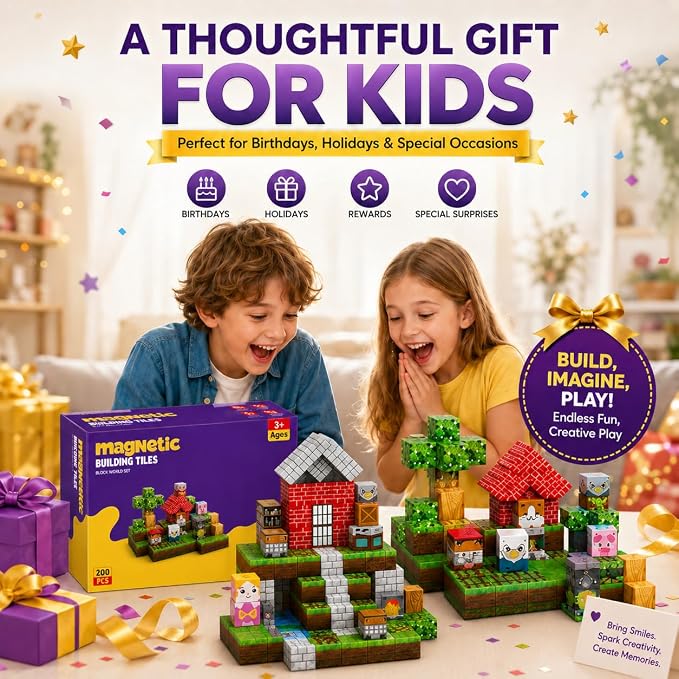 AuroraSynth 200PCS Magnetic Blocks - 0.8in Magnetic Building Blocks Cubes, Magnet Toys for Kids, Stacking Construction Magnets, School STEM Toys Birthday for Boys & Girls Ages 3+
