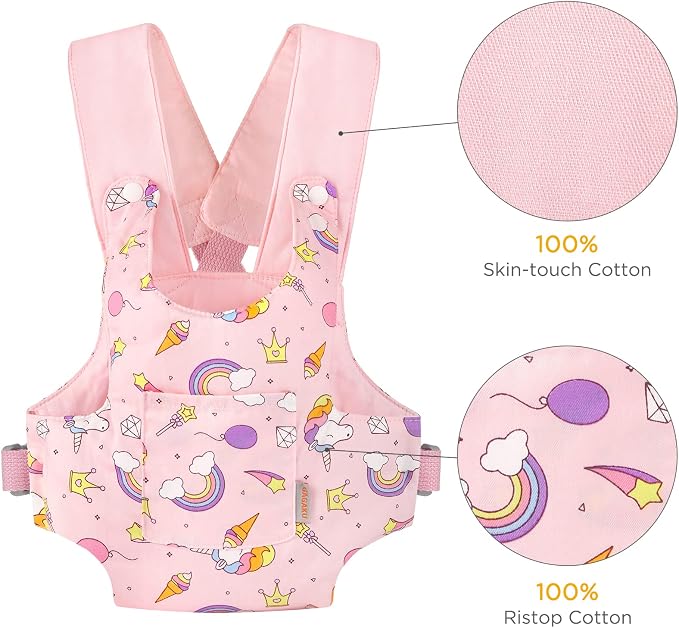GAGAKU Doll Carrier Doll Accessories Stuffed Animal Carrier with Adjustable Straps for Kids – Pink (Stars)