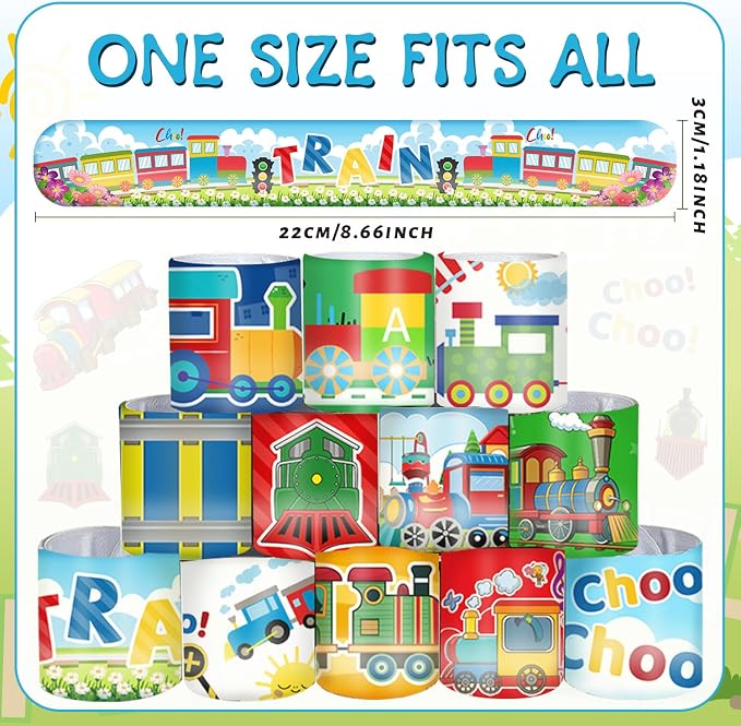 48 PCS Train Slap Bracelets Party Favors Train Wristbands Bracelets Goodie Bag Fillers for Train Birthday Decorations Supplies for Class Reward Prizes Gift for Kids Party Favors Birthday Gifts