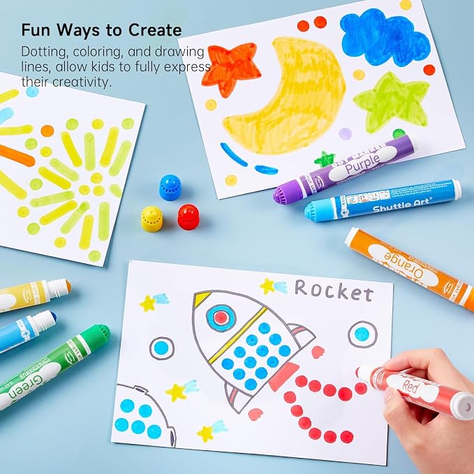 Shuttle Art 48 Pack Washable Dot Markers, 12 Assorted Colors with 6 Activity Books, Fun Art Supplies for Kids Toddlers, Non Toxic Water-Based Paint Daubers, 4 Sets x 12 Colors Dot Markers