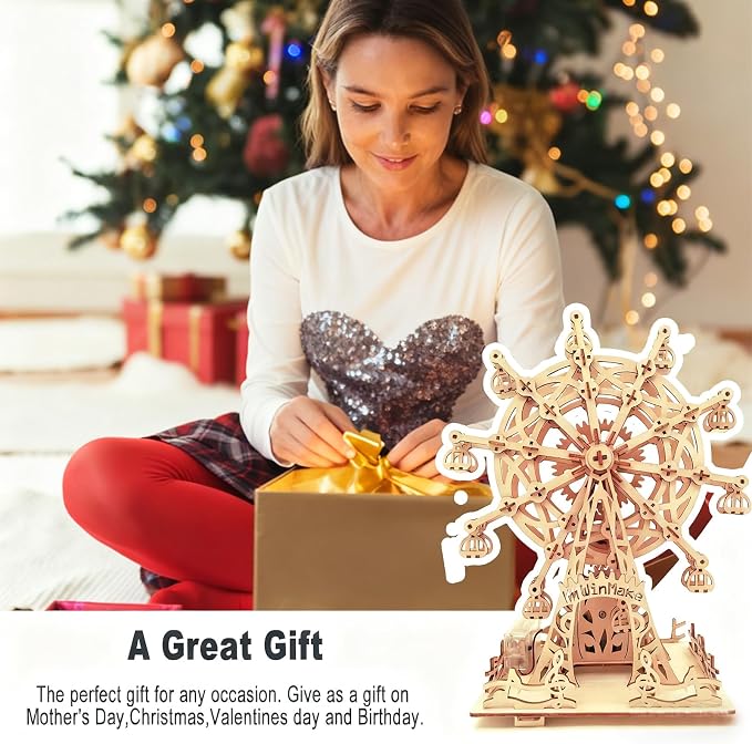 Solar 3D Wooden Puzzles for Adults Birthday Gifts Wood Ferris Wheel DIY Model Kit Puzzle Building Toys for Adult Age 14+ Years Old