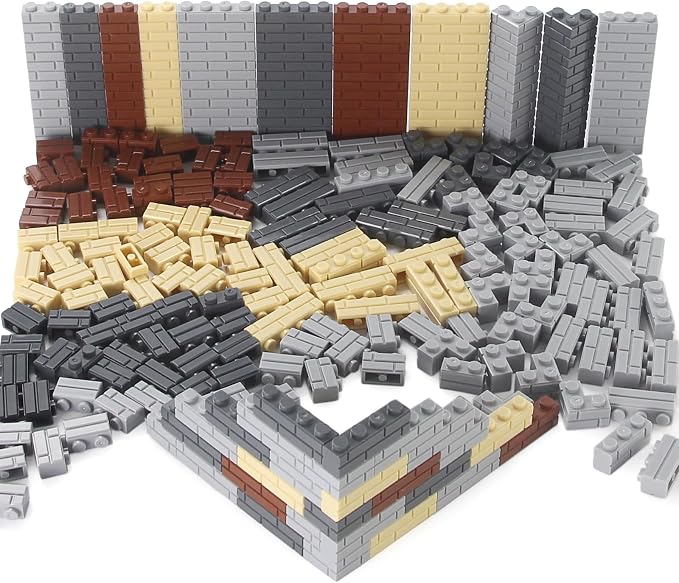 Masonry Bricks Set - Compatible with Major Brands Building Blocks, 260 Pieces Bulk 1x2 1x3 1x4 and Corner Bricks for DIY Wall House Construction (Multicolored)