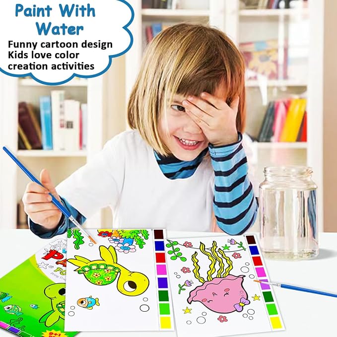 JZILU Watercolor Coloring Book for Kids, Paint with Water- Magic Paint Set Water Painting Book for Toddlers- Arts and Crafts Kit for Girls Boys Travel Activities -Stocking Stuffers for Kids