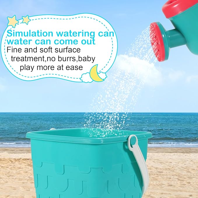 14 Piece Beach Toys,Castle Barrel Bucket,Sea Animal and Traffic Sand Molds,Beach Shovel Tool Kit, Fun Outdoor Games Beach Accessories for Boys Girls